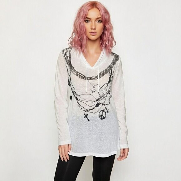 Awake Inc. Tops - Awake Inc. Graphic Hooded Long Sleeve Top – White – Size L